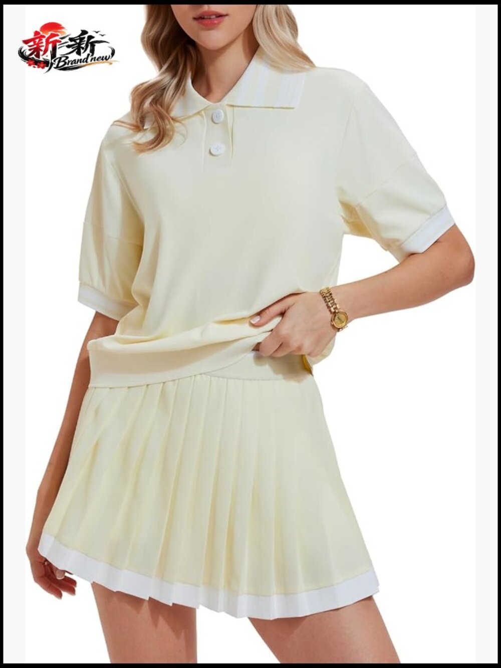 Color-Block Ribbed Tennis Skirt Set with Built-In Shorts & Pocket Golf Skorts